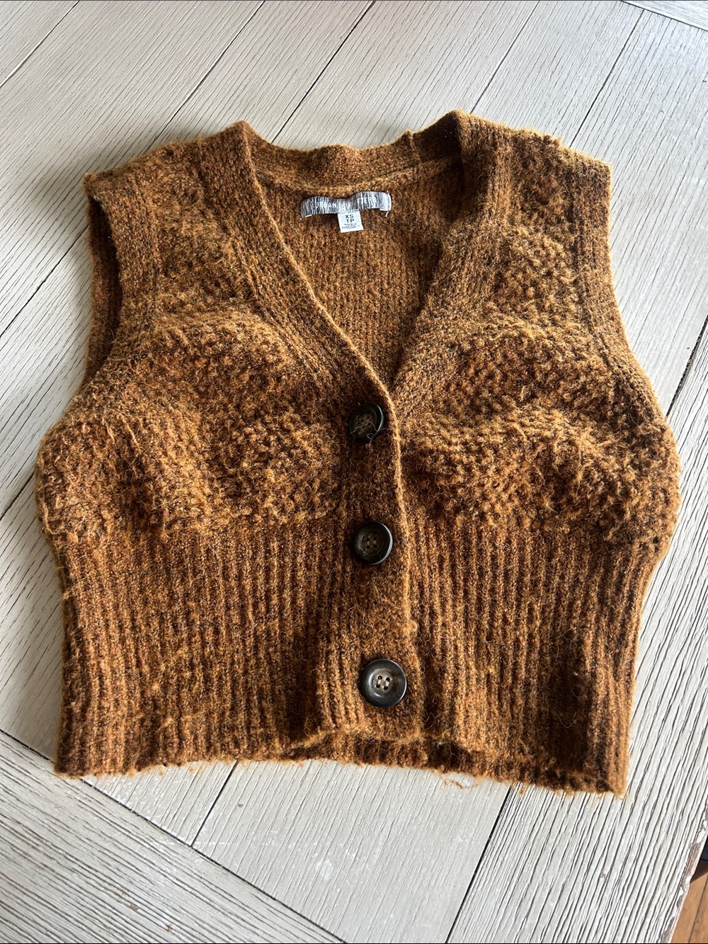 Urban Outfitters Cropped V-Neck Button Sweater Vest in Rust Brown
